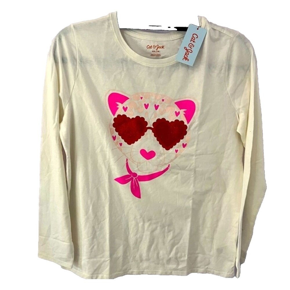 Cat & Jack Valentine's Cheetah Heart Shape Glasses Graphic T-Shirt Size XXL NEW!